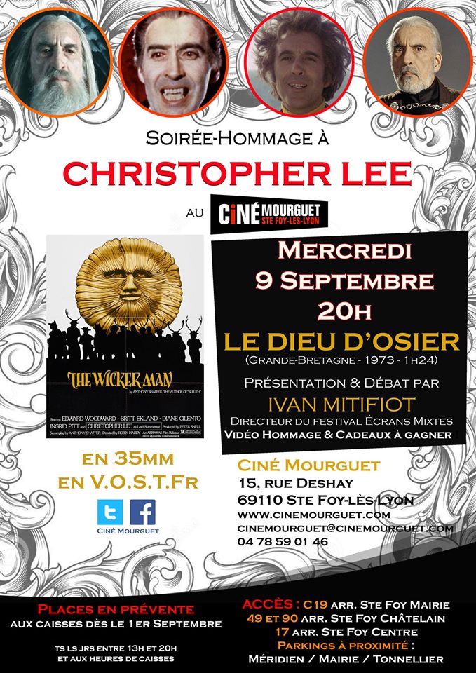 SOIRée hommage a christopher lee cine mourguet the wicker man l'homme d'osier mercredi 9 septembre 2015