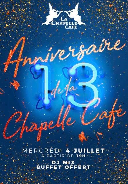 Buffet offert anniversaire de la chapelle café 13 ans Hétéroclite juillet 2018